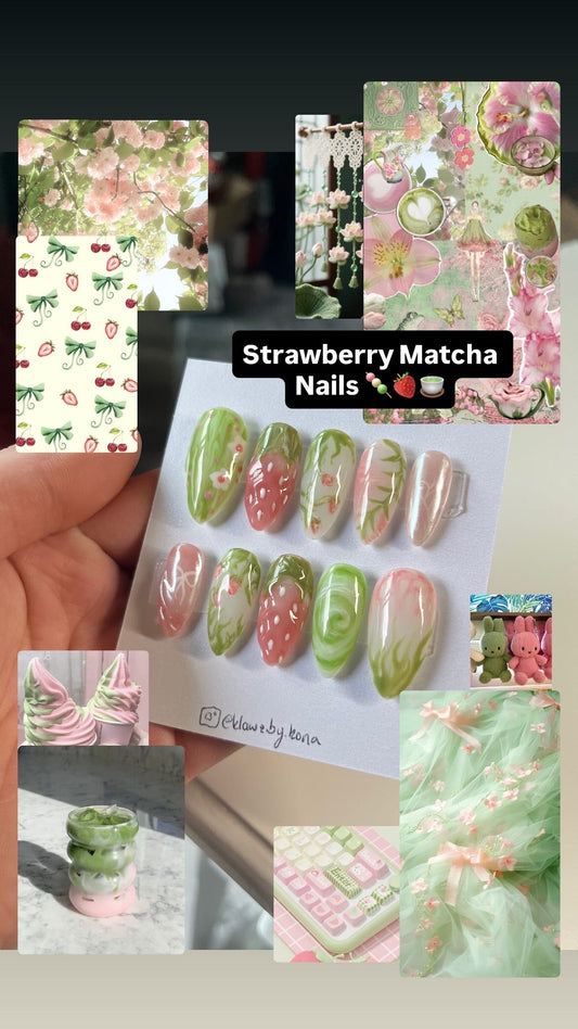 Strawberry Matcha Latte Nails