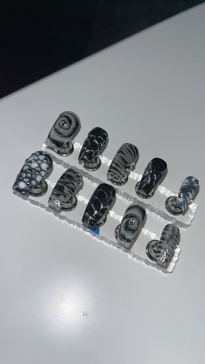 Edgy Abstract Goth Nails