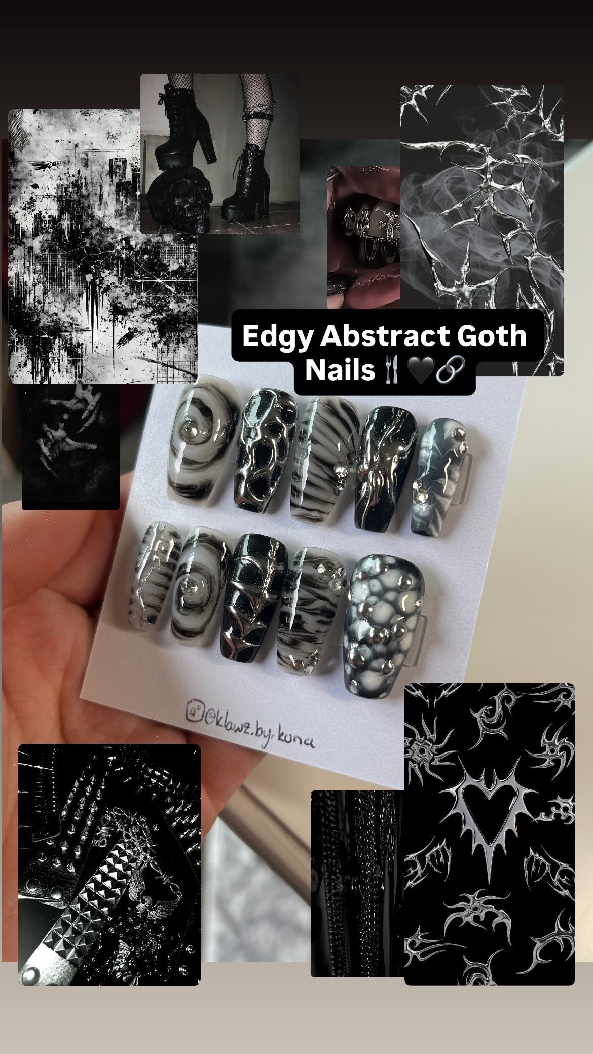 Edgy Abstract Goth Nails