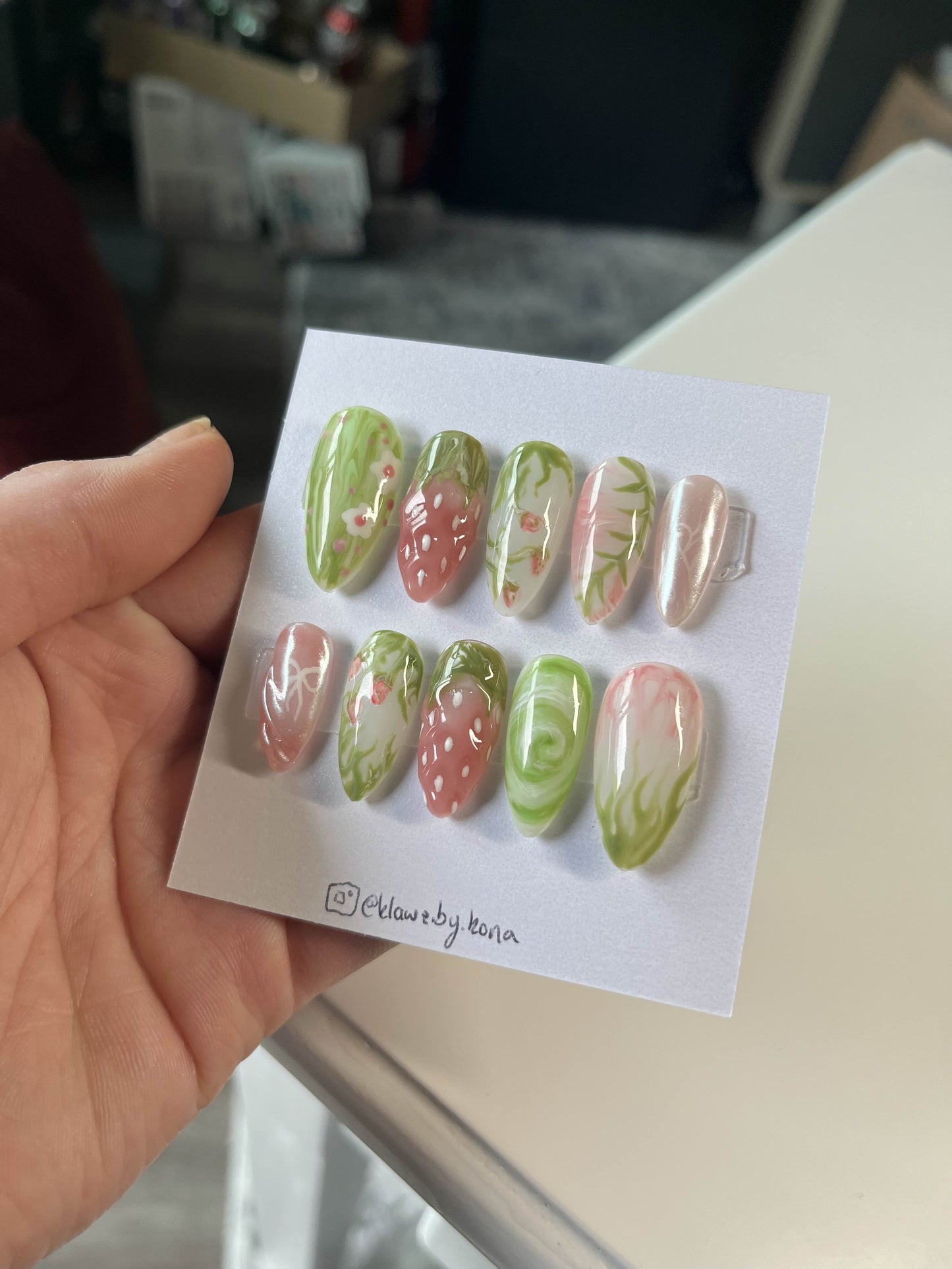 Strawberry Matcha Latte Nails