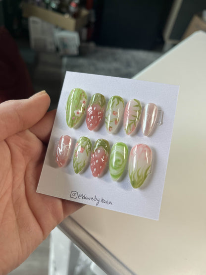 Strawberry Matcha Latte Nails