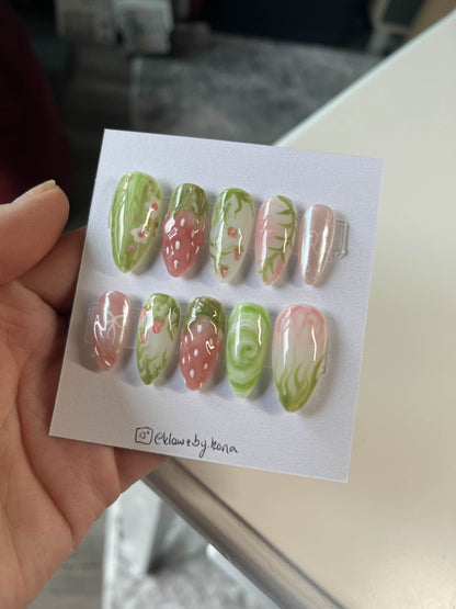 Strawberry Matcha Latte Nails